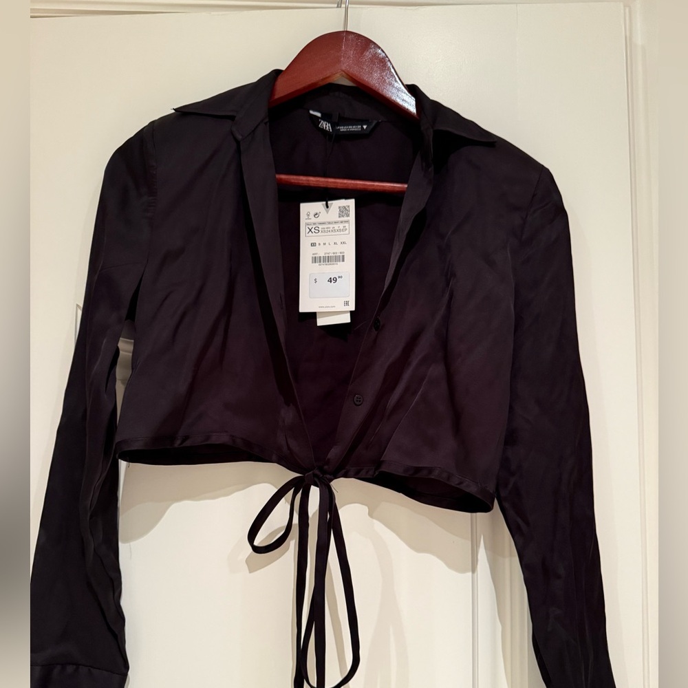 Zara BlackTie-Front Blouse